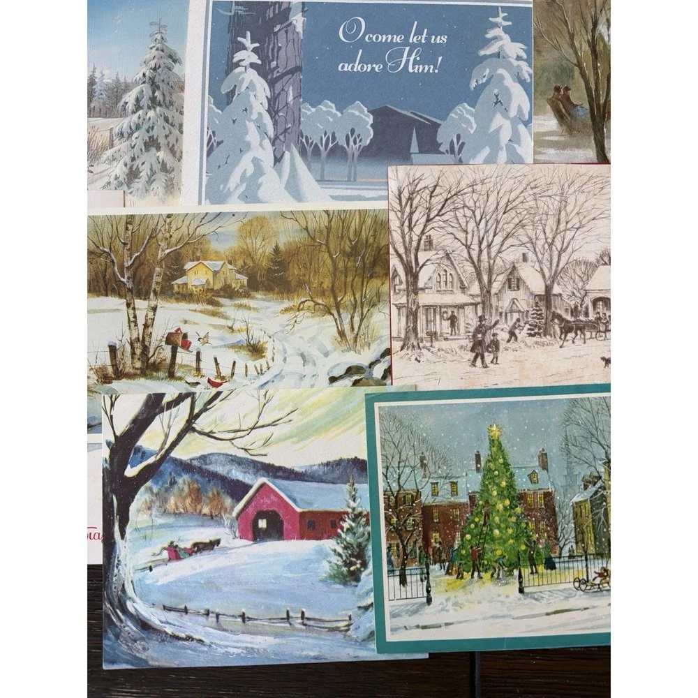 Vintage Christmas Cards Fronts ONLY Houses Barns More Scrapbooking Crafts 50+